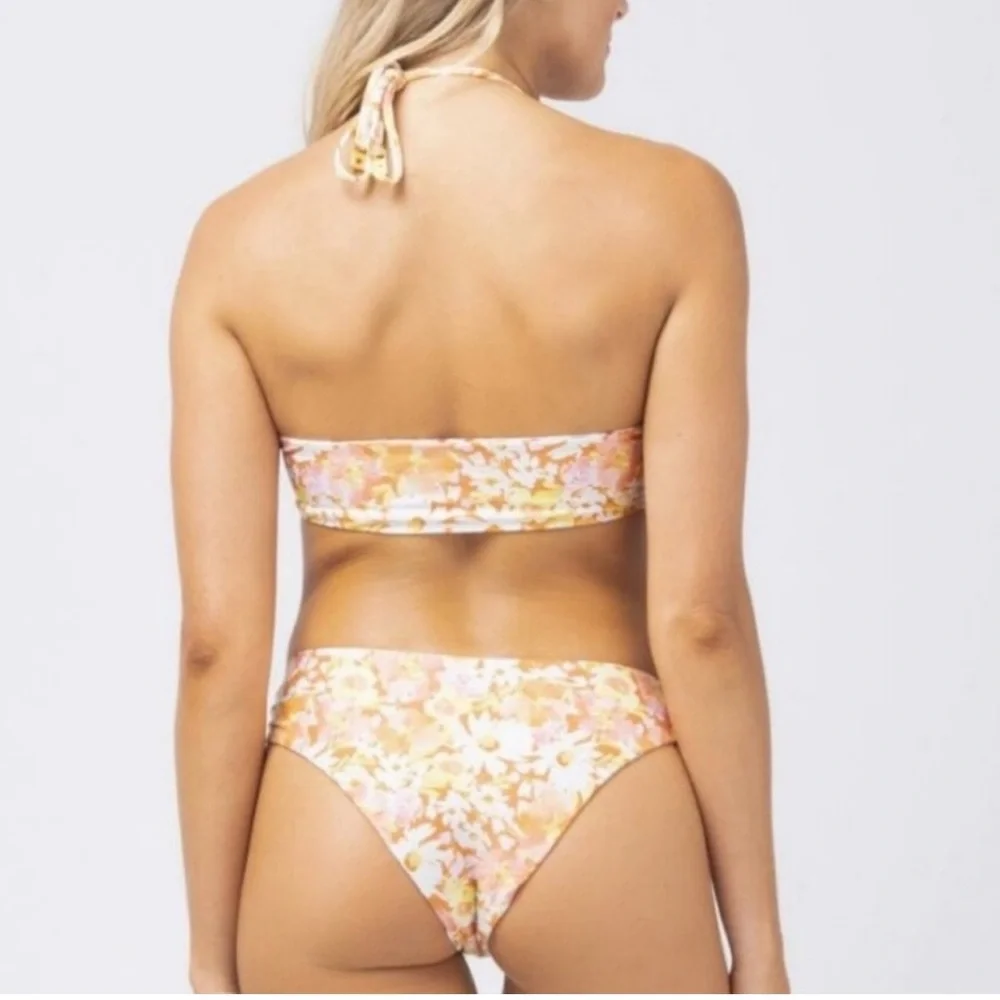 L*Space Floral Bikini Top Size M Orange Yellow Halter Bandeau Cutout NWT